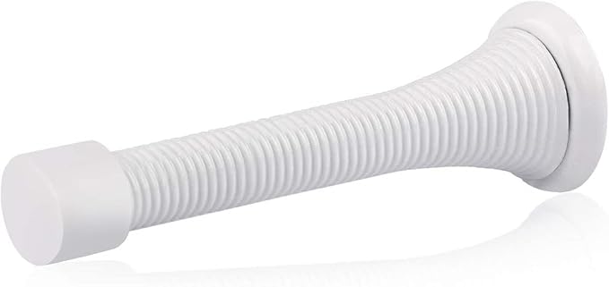 HOMOTEK 50 Pack Spring Door Stops,3-1/8” Heavy Duty Door Stop - Flexible Spring Door Stopper with Low Mounted White Rubber Bumper Tips, White