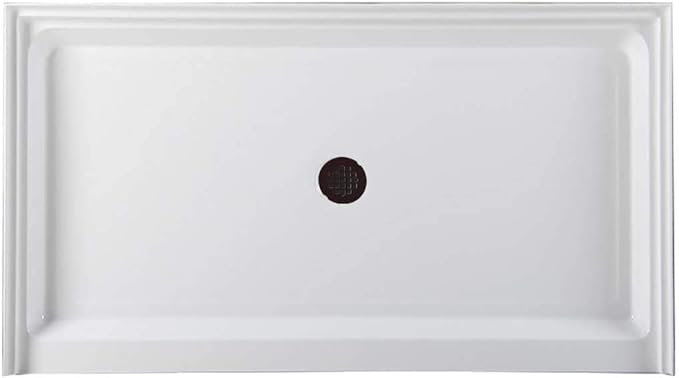 Westbrass SP6036WP-12 60" x 36" 3-Wall Shower Pan with Plastic Center Drain and 4-1/4" Cross Grid Brass Drain Cover, Oil Rubbed Bronze