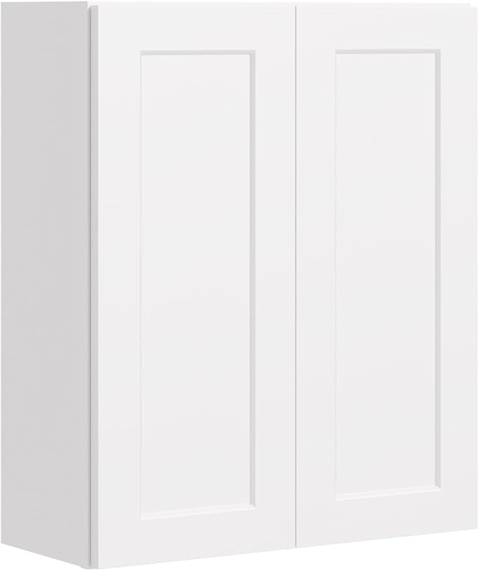 36 Inch Laundry Room Cabinets Wall Mounted, Solid Wood Over The Toilet Storage Cabinet, Bathroom Organizer Cabinets with 2 Shaker Door & 3 Shelves, Easy to Assemble for Kitchen, Garage - White