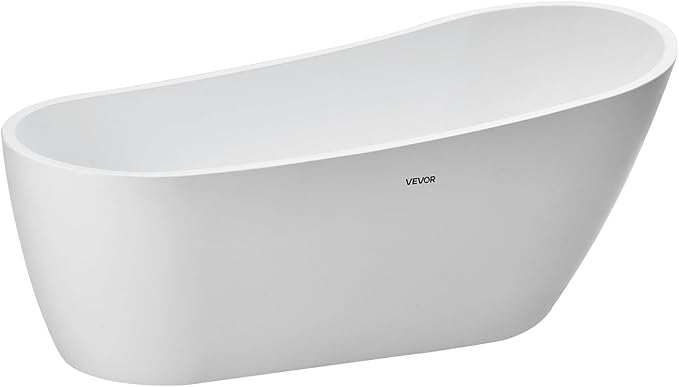 VEVOR Acrylic Freestanding Bathtub, 67 Inch Contemporary Soaking White Tub with Brushed Nickel Overflow and Drain, Elegant Oval Shape Stand Alone Soaker Bathtub for Modern Bathroom or Remodel Project