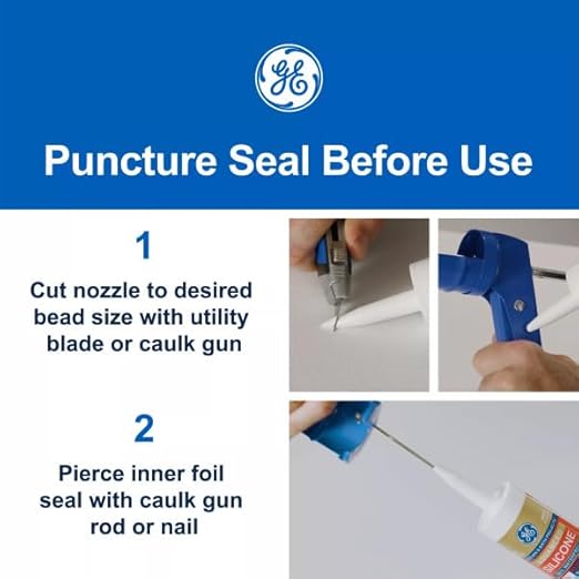 GE Advanced Silicone Caulk for Kitchen & Bathroom, Clear, 10 fl oz Cartridge, 1 Pack - 100% Waterproof Silicone Sealant, 5X Stronger Adhesion, Shrink & Crack Proof