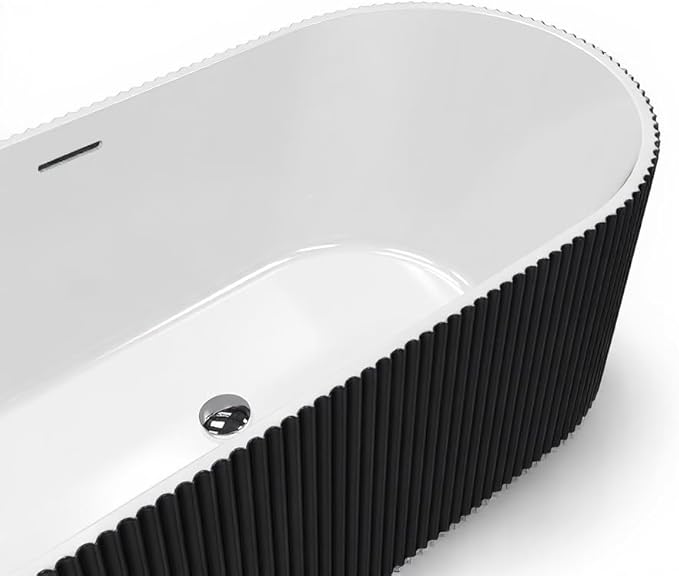 GarveeLife Freestanding Bathtubs 67 inch Black & White Acrylic Free Standing Soaking Tub – Contemporary Striped Design with Overflow Cover, Pop-Up Drain & Concealed Plumbing for Luxury Bathrooms