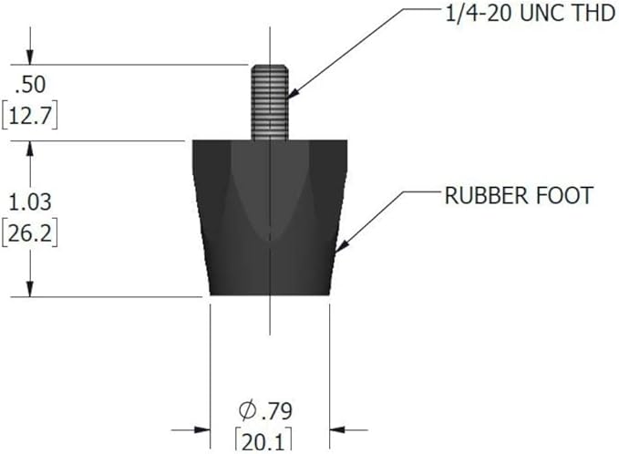 OCS Parts Adjustable Rubber Bumper Feet, Levelers, 1/4-20 Thread, Solid Rubber (4)