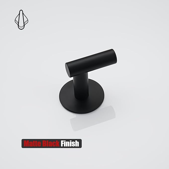 JQK Self Adhesive Towel Hook Black, No Drill Stick on Coat Robe Clothes Wall Hook for Bathroom Kitchen Garage 2 Pack, 304 Stainless Steel Matte Black, ATH110-PB-P2