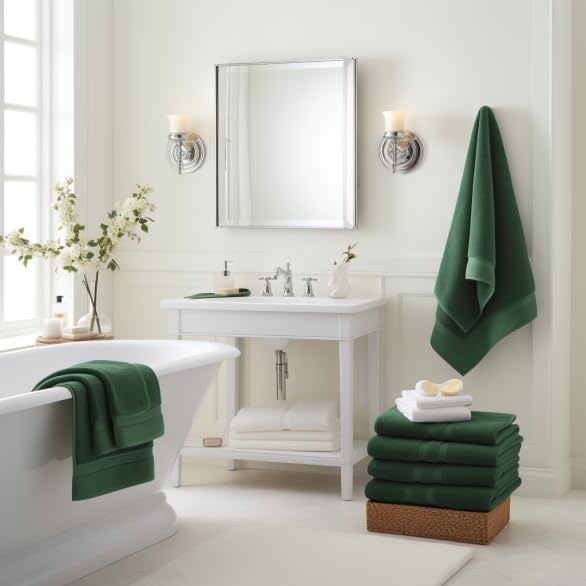 Veteran Textile LLC, Luxury Hotel & Spa, Turkish Cotton Dark Green Towels Bathroom Sets | 6 Pieces Fairfield Green Bath Towels | Soft and Absorbent Green Towel Set for Your Bathroom