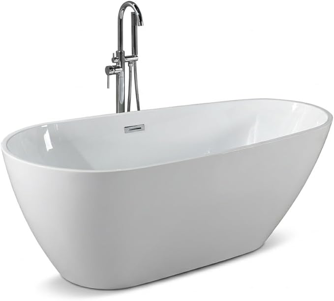 67 Inch Acrylic Freestanding Bathtub, Acrylic Soaking Bathtub with Matte Drain and Overflow, Modern Square Tub, cUPC Certified, Deep Ergonomic Design, Double-Walled Insulation, Easy Installation