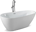 67" Deep Soaking Bathtub, Non-Slip Acrylic Tub with Chrome Drain, CUPC Certified, Ergonomic Modern Bath for Bathrooms, Easy-Install, White Pearl