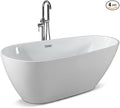 67" Freestanding Acrylic Bathtub, Deep Soaking Tub with Non-Slip Base & Chrome Drain, cUPC Certified, White Pearl