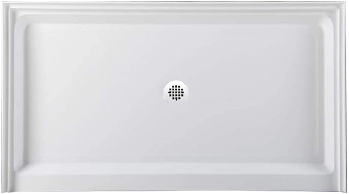 Westbrass SP6036WP-50 60" x 36" 3-Wall Shower Pan with Plastic Center Drain and 4-1/4" Cross Grid Brass Drain Cover, Powder Coat White