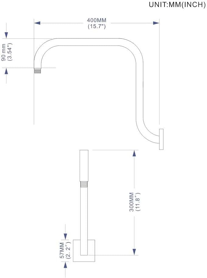 PHASAT S Shaped Square Shower Arm with Flange,High Rise Shower Head Extension Arm Brushed Nickel,PU9L03