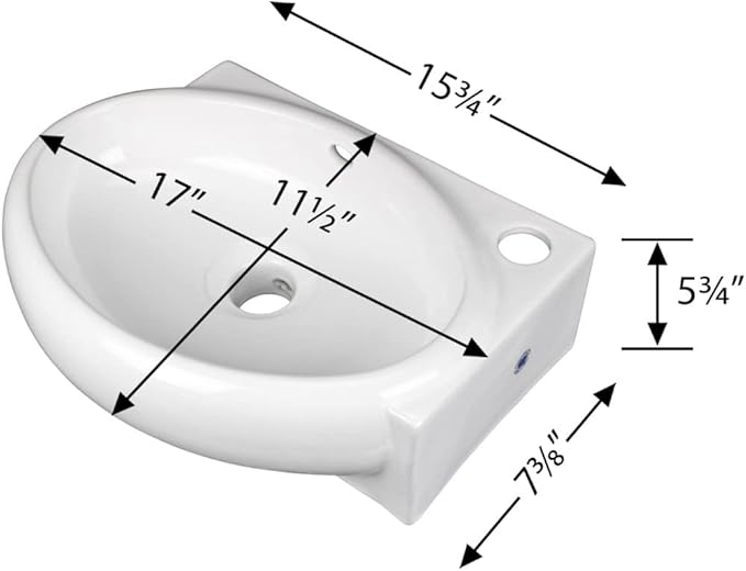 Renovators Supply Manufacturing Carlingwood Corner Wall Mounted Bathroom Sink 17 in. White Ceramic Oval Wall Hung Floating Vessel Sink with Overflow and Single Faucet Hole