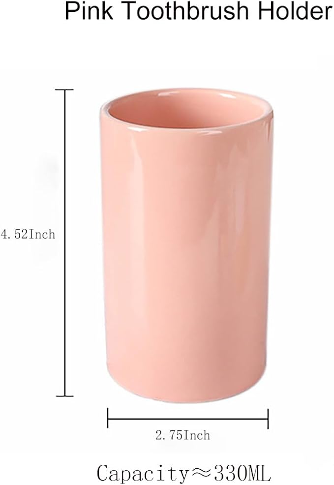 Pink Toothbrush Holder, Ceramic Bathroom Tumbler Cups,Toothbrush Cup, Bathroom Counter Organizer(300ml)
