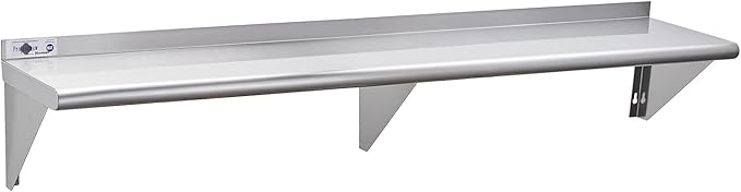 Profeeshaw NSF Stainless Steel Shelf 12” x 60”, 315 lb Commercial Shelves Wall Mounted Metal Shelving with Backsplash and 2 Brackets for Restaurant, Bar, Utility Room, Kitchen and Garage