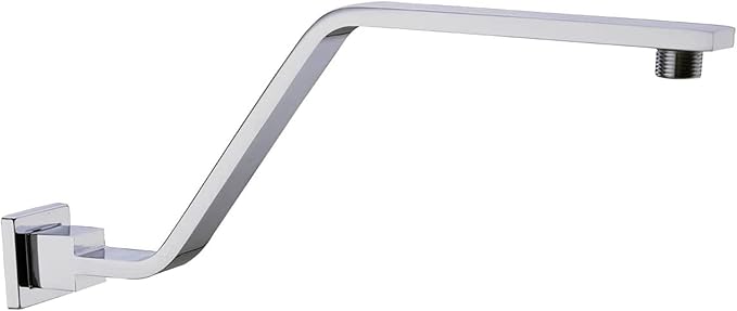 16 Inch S Shape Chrome Shower Head Arm, Square Wall Mounted Shower Arm and Flange Included
