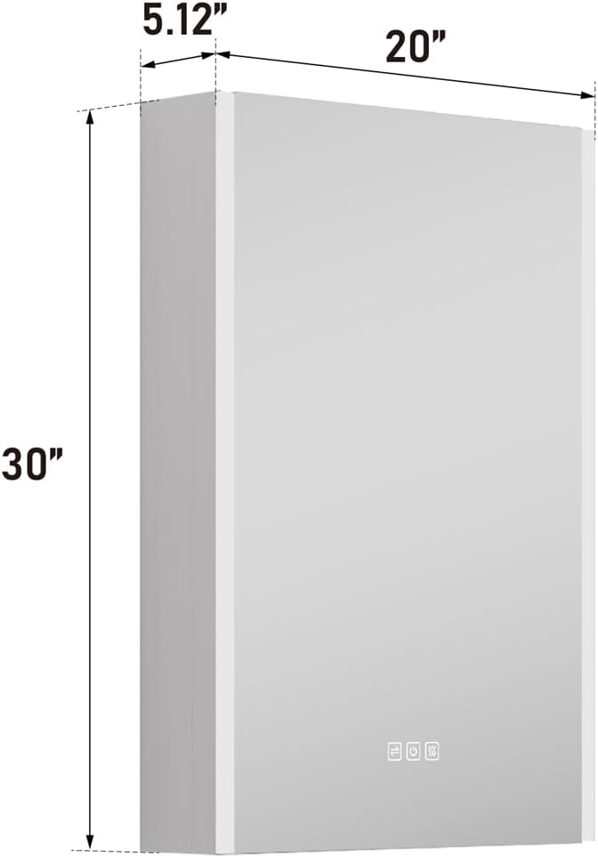 WELLFOR 20" x 30" LED Mirrored Bathroom Cabinet, Mirror Medicine Cabinet with Lights, Defogging LED Mirror Cabinet with Outlets & USB Ports, Surface Mounted, Right Opening Door, Hardwired Connected