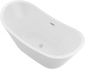 Logmey 59 Inch Freestanding Bathtub White Acrylic Oval Shape Soaking Tub with Chrome Drain & Overflow Assembly for Classic and Modern Bathrooms