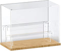 Choowin 3 Tier Clear Acrylic Display Case for Collectibles, Mini Figures, Pop Mart, Labubu, Sonny Angel, Smiski - Assemble Dustproof Acrylic Display Box with Door, Stand (Wood Base, Clear Step)