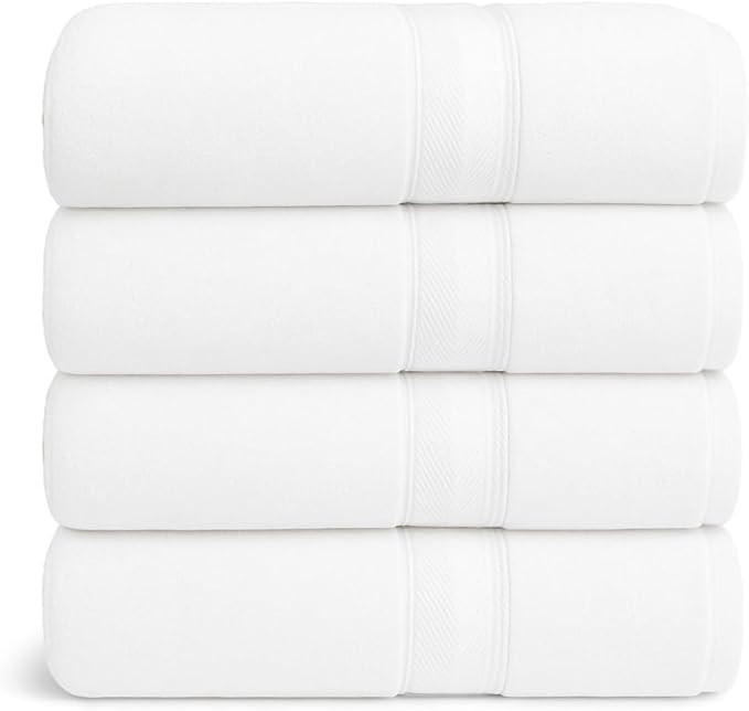 Cloudura Bath Towels Set of 4(White)-100% Cotton | Quick Dry | Lightweight | Thick, Hotel Quality,(27'x54’)-Soft & Absorbent