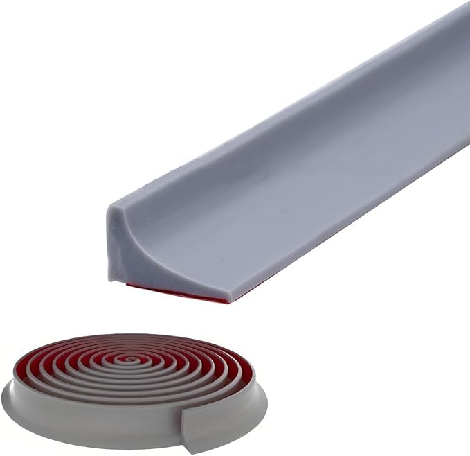 Shower Threshold Water Dam,Self Adhesive Silicone Waterproof Barrier Bathroom and Kitchen Shower Water Stopper Guard for Dry And Wet Separation Caulk Seal Strip Edge Trim(98Inch, Gray)