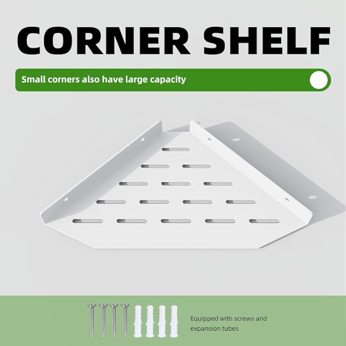 Shower Caddy Hanging Storage Rack Kitchen, Corner Shelf Bathroom Shelves, Metal Floating Shelves for Wall Mounted, Bath Shelving White 12x8.6 inch(31x22cm)