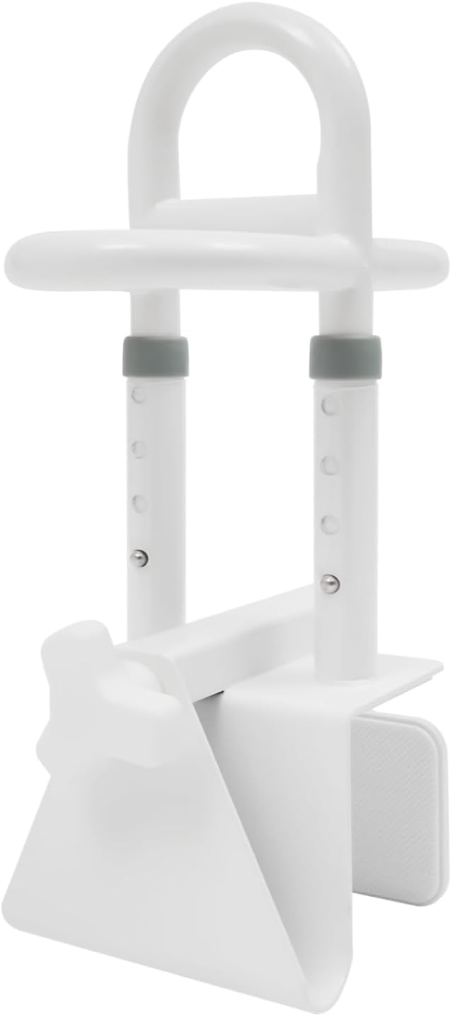 Adjustable Bathtub Handle for Elderly, 300lb Capacity Clamp-On Tub Grab Bar with Non-Slip Grip, Safety Rail Triple Handle for 3.5"–6.7" Tub Walls
