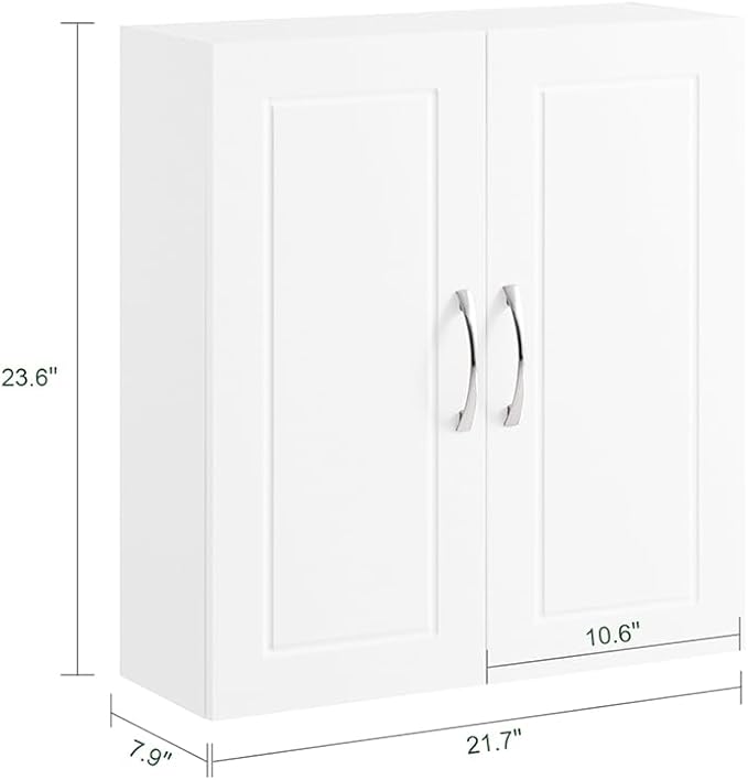 SoBuy Narrow Bathroom Wall Cabinet, Over The Toilet Storage Cabinet, Bathroom Wall Cabinet with Doors and Adjustable Shelves, Medicine Cabinet Organizer for Small Bathroom Storage, White FRG231-T-W