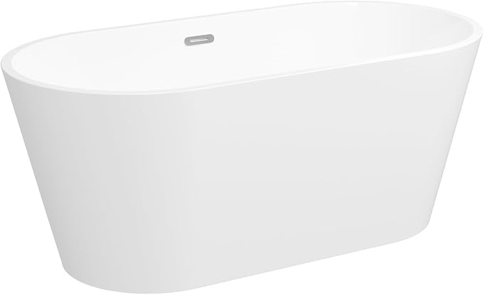 FerdY 59" Shangri-La Elite, Acrylic Freestanding Bathtub, Modern & Contemporary Design Soaking Tub with Chrome Pop-Up Drain and Minimalist Design Overflow, Glossy White, cUPC Certified
