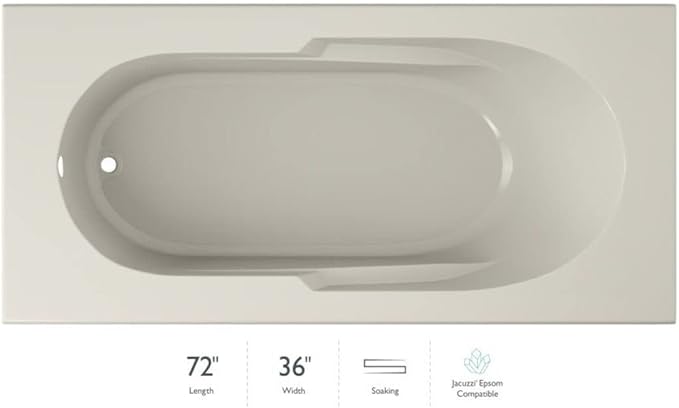 Jacuzzi SIGNATURE Acrylic Drop-In Bathtub, Soaking Sanctuary, Slip Resistant, Universal Drain Placement, 72" (L) x 36" (W), Rectangle, Oyster