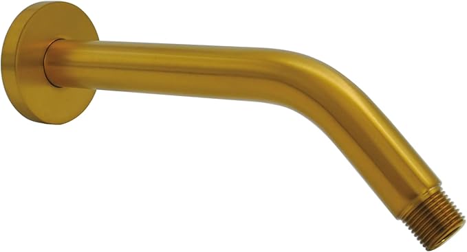 Aquaiaw Shower Arm and O-Ring Flange, 8 inch, Solid Brass, Brushed Gold, Round, Both Soldered 1/2 NPT Tapered Threads, Wall Mount Shower Arm Extension with Escutcheon, for Rain Shower Head Max. 12"