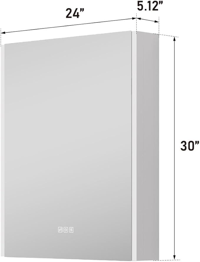 WELLFOR 24" x 30" LED Mirrored Bathroom Cabinet, Mirror Medicine Cabinet with Lights, Defogging LED Mirror Cabinet with Outlets & USB Ports, Surface Mounted, Left Opening Door, Hardwired Connected