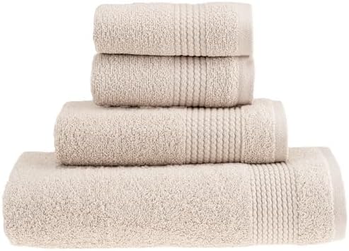 HALLEY Turkish Cotton Towels (Set of 4) 1 Bath Towel 1 Hand Towel 2 Washcloths, Super Soft Highly Absorbent 100% Cotton Towels for Bathroom and Kitchen for Mother’s Day (Ivory White)