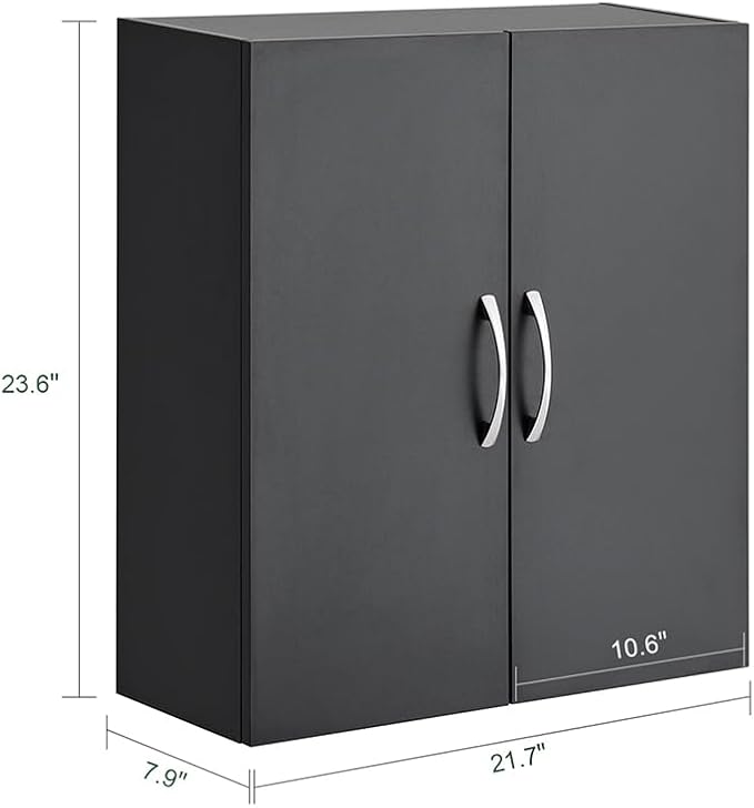 SoBuy Black Bathroom Wall Cabinet, Over The Toilet Storage Cabinet, Small Wall Mounted Medicine Cabinet with Adjustable Shelf, Narrow Floating Cabinet for Laundry Room Kitchen Entryway, BZR200-T-SCH