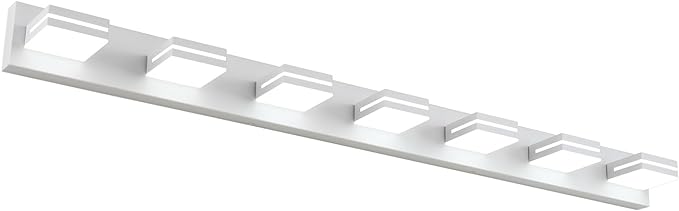 SineRise LED Modern Bathroom Vanity Light Fixtures (7-Light, 55-Inch, Dimmable), Matte White Modern Acrylic Bathroom Wall Lighting Fixtures Over Mirror (Cool White 6000K)