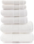 Maisonette Elegance 100% Organic Cotton Turkish Bathroom Towels Set, Ideal Quick Dry Luxury Washcloths, Hand & Large Bath Towels for Shower (6 Pack), White