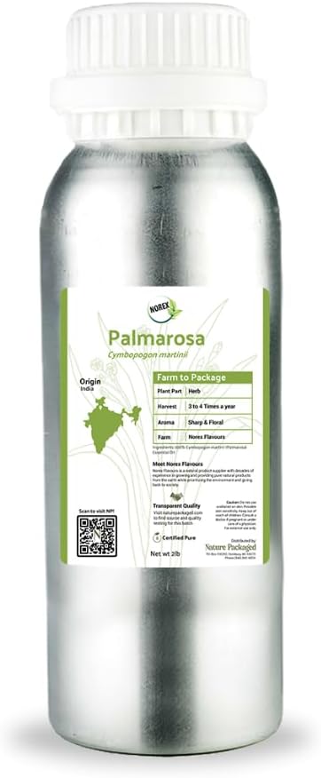 Palmarosa Essential Oil Direct from Norex Flavours India for Skin and Aromatherapy - Aceite de Palmarosa for Candle Scent for Candlemaking and Soaps (2lbs)