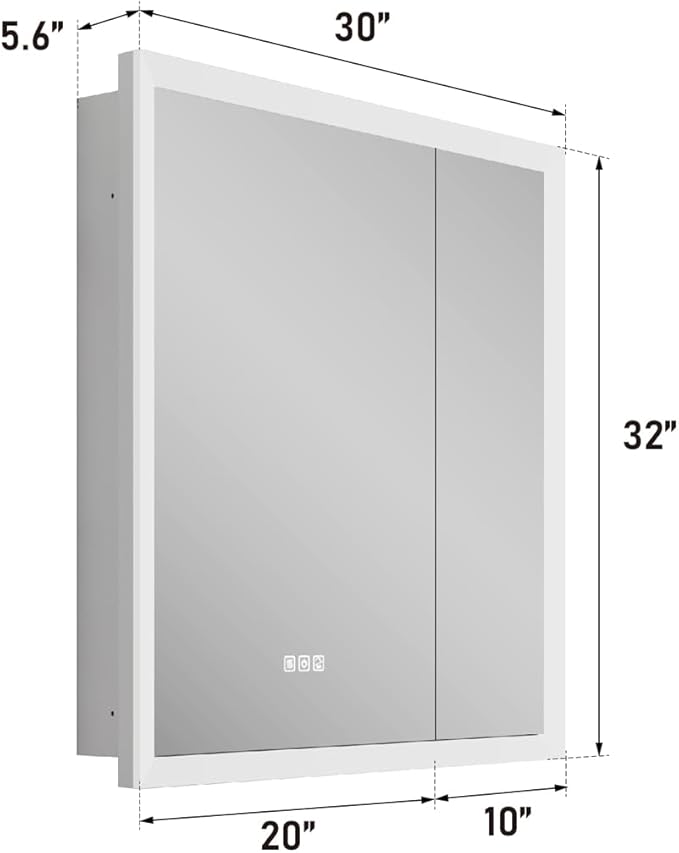 WELLFOR 30 x 32 Inch LED Medicine Cabinet with Lights, 3X Magnification Makeup Mirror, Bathroom Vanity Mirror Cabinet with Storage, Anti Fog, Surface or Recess Mount, Double Opening Door