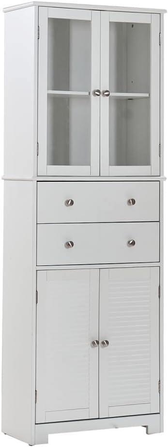 67" Tall Kitchen Pantry Cabinet with Doors and Shelves Large Stand Up Pantry Storage Cabinet with Drawer Large Food Cupboard Storage Cabinet for Kitchen Bathroom Craft Room, White