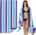Microfiber Extra Large, Oversized Beach Towels (70x35'') -4 Pack XL Quick Dry Blue Pink Aqua Coffee Striped Towels for Adults & Women，Sand Free for Pool,Swim,Travel,Absorbent & Lightweight