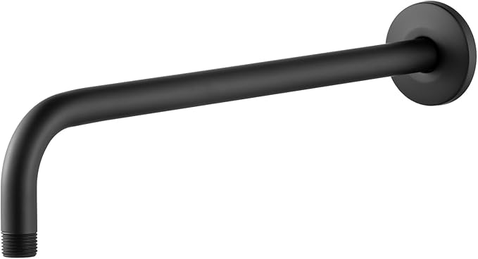 OFFO Shower Arm with Flange, 16 in Wall Mount Replacement Angle Shower Head Arm Wall-Mounted For Fixed Shower Head & Handheld Showerhead, Matte Black