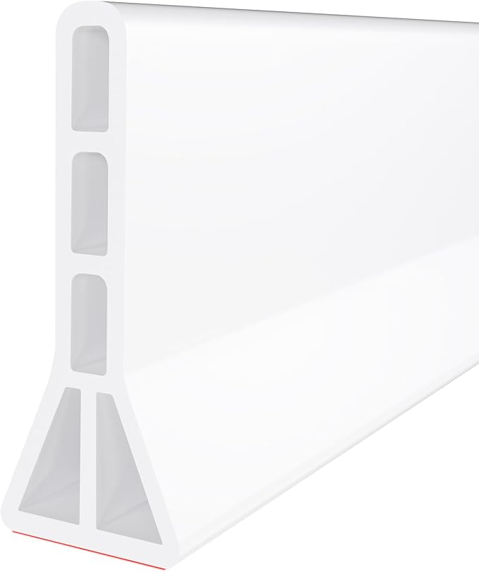 Raycity 3" High Shower Threshold Water Dam 59 IN Collapsible Shower Water Splash Guard for Curbless Shower Threshold Barrier Water Stopper for Wet and Dry Separation Bathroom and Kitchen (White)