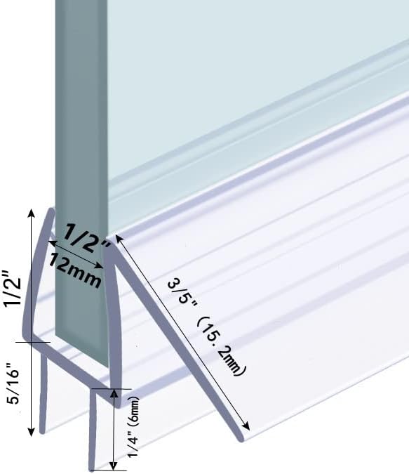Shower Door Bottom Seal with Sweep 2Pack, 39"(990mm) Length PVC Clear Strips for 1/2"(10mm) Thick Frameless Glass Door, to Stop Water Leaking