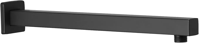BESy 14 Inches Straight Extended Shower Arm With Flange, Rain Shower Head Extension Arms, Square Shower Rod Shower Head Extender Arm Shower Pipe Extension, Wall-Mounted Matte Black Stainless Steel