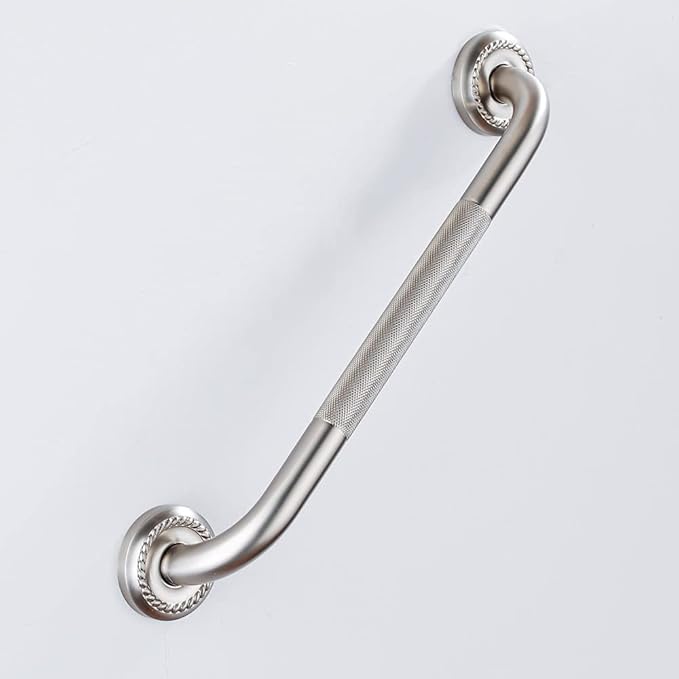 Anti Slip Shower Grab Bar, 16-Inch Toilet Textured Sturdy Hand Rail, Stylish Bathroom Armrest, Brushed Nickel Finish, Multi Function Assist Handle
