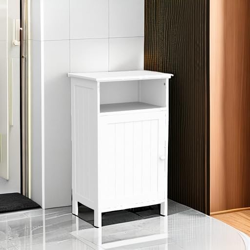 Safeplus Small Floor Storage Cabinet/Organizer with Drawer and Door, For Bathroom & Toilet, White