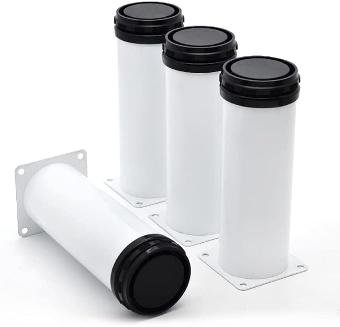 6 Inch Metal Furniture Legs Stainless Steel Adjustable Legs White Metal Legs Round Cabinet Legs for Coffee Table Cabinet Desk Sofa Shelves, Pack of 4