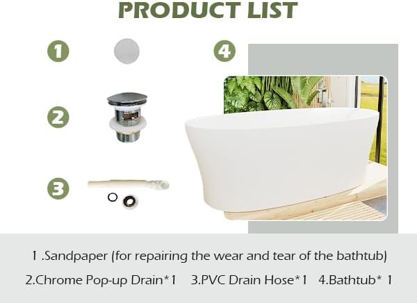 GIVINGTREE 63'' Freestanding Solid Surface Resin Stone Bathtub, Contemporary Design Stand Alone Tub with Pop-up Drain and Overflow, cUPC Certified (PO1072-White)