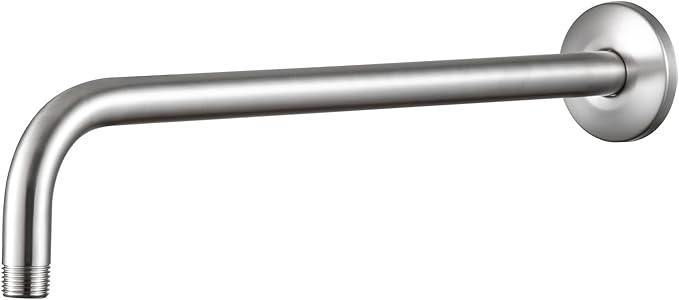 OFFO Shower Arm with Flange, 12 in Brushed Nickel Wall Mount Replacement Angle Shower Head Arm Wall-Mounted For Fixed Shower Head & Handheld Showerhead
