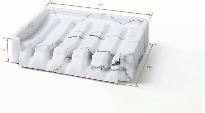 SunnyPoint Classic Kitchen, Bathroom Faux Marble Soap, Sponge Dish Drainer Holder (WHT, Resin)