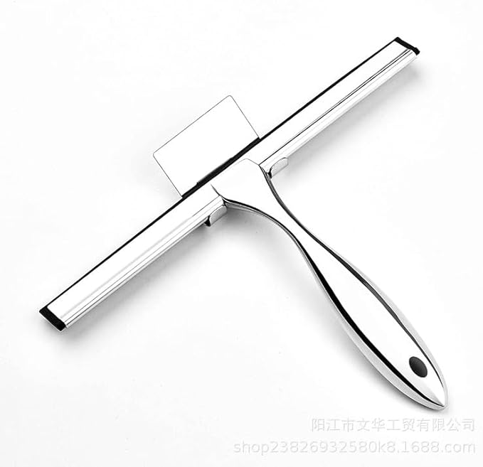 10-Inch Shower Squeegee, Stainless Steel Squeegee for Shower or Window Glass Door, Includes one Adhesive Hook. (Silver, 10 inch)