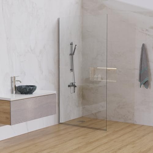 Royalty Fixed Shower Screen - 24" x 76" Frameless 3/8" Clear Tempered Glass Panel with Hardware - Easy Clean Smart Guard Coating - Minimalist Modern Design for Bathroom - Brushed Gold